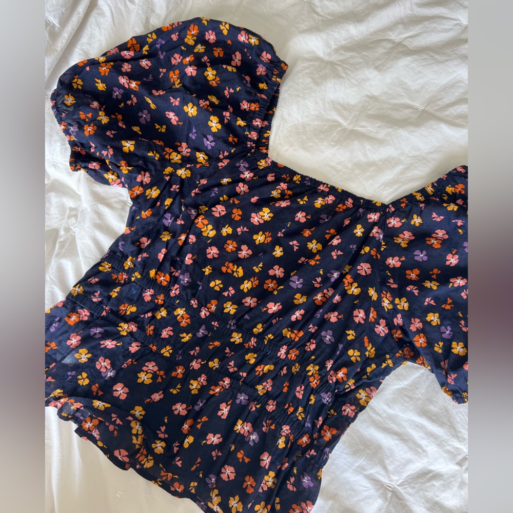 Madewell Puff Sleeve Navy Top